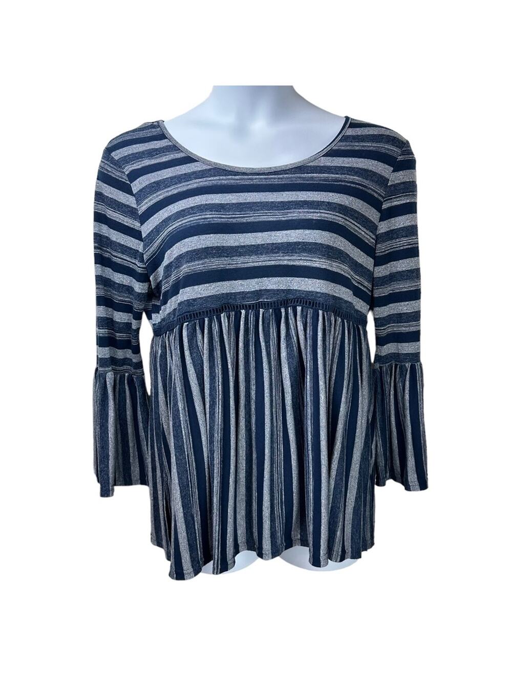Hazel Peplum Striped Top Blue Size Large Tie Back Ruffle Sleeve
